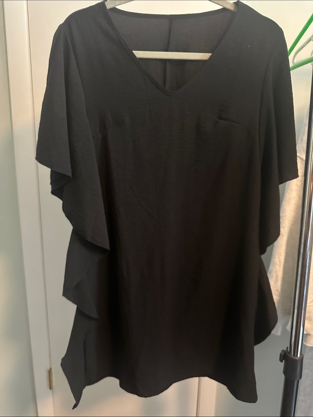 SHEIN Black V-Neck Ruffle Sleeve Dress/ Beach cover-up